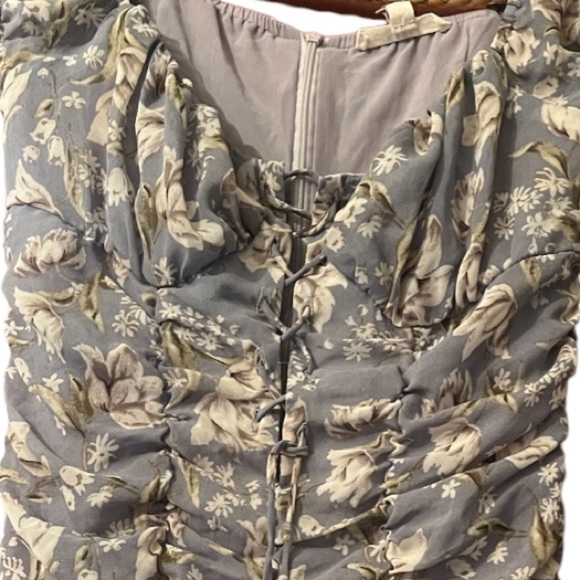 Mable Floral print puff sleeve babydoll dress Sz S front ribbon layer detail - Picture 3 of 8